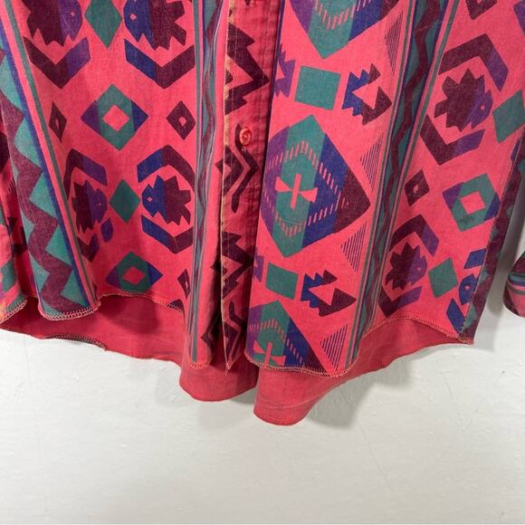Vintage Wranglers Brush Popper Aztec Pink Button Down Long Sleeve Cowboy Size L - Picture 8 of 16